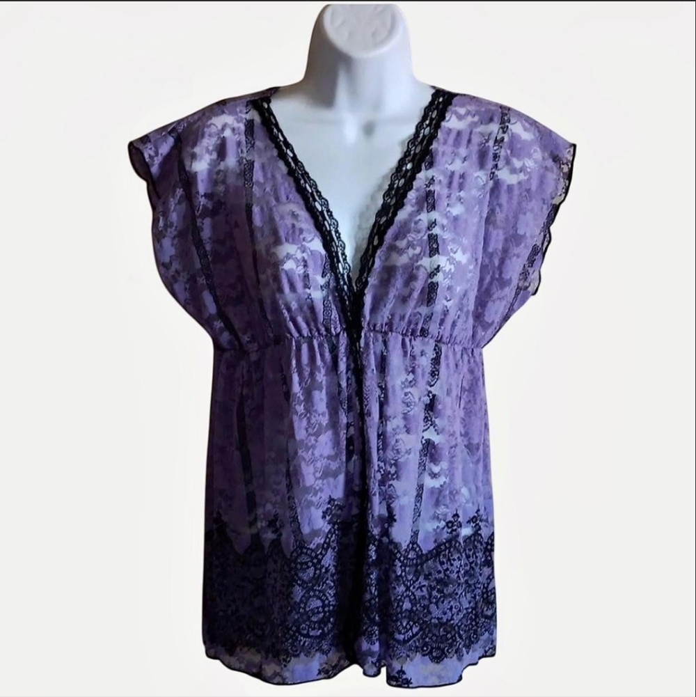 Y2K Lace Net Top, Purple & Black Sheer Transparent Rue 21, Milkmaid Scene Medium
